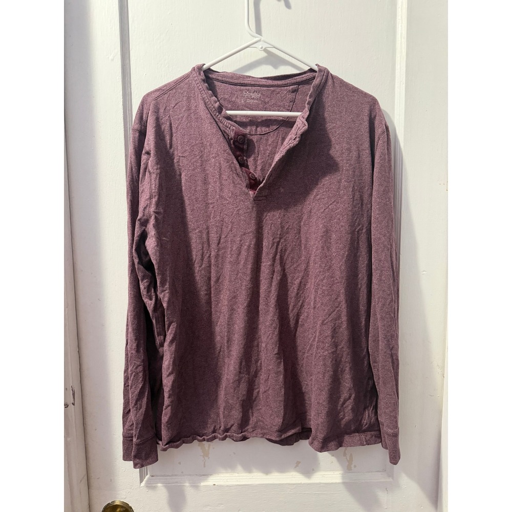 Ocean & Coast Mens Large Purple Long Sleeve Henley Shirt Heathered Pullover Top